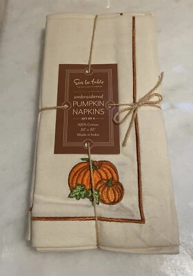 Sur la Table Embroidered Pumpkin Thanksgiving Autumn Fall Napkins - Set of 4