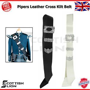 Drummer Belt Piper Leather Kilt Cross Belts With Thistle Chrome Silver Buckle