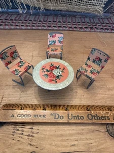 VTG Marusan Japan TIN LITHO Dollhouse Patio Set Four Pieces ROSES - 1:12 -NICE!! - Picture 1 of 4