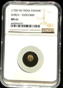 1700 - 1794 Indien Gold Fanam Münze, Dutch-Tuticorin, NGC MS 61, 073 - Bild 1 von 2