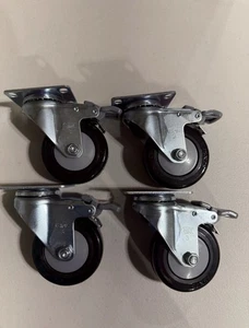 4er Set Lenkrollen 3" (75mm) mit Bremse Schwerlast Polyurethan Platte - Bild 1 von 3