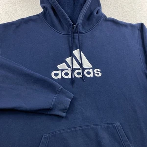 Vintage Adidas Hoodie Mens XL Navy Blue Pullover Hooded Sweatshirt Y2K 2003 - Picture 1 of 9