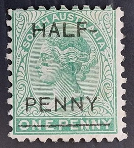 1882 South Australia HALF-PENNY on 1d Blue Green 2nd Sideface Stamp P10 Mint £15 - Picture 1 of 2