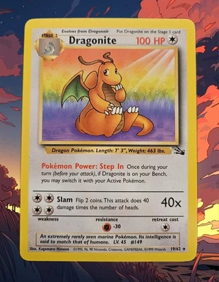 Pokemon Dragonite 19/62 Fossil - Rara no Holo - Eng - EXCELLENT / NEAR MINT - Immagine 1 di 4