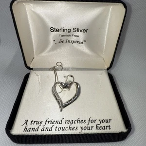 STERLING SILVER Italy HEART NECKLACE (FRIENDS) BE INSPIRED 18” NEW BOX-VTG - Picture 1 of 4