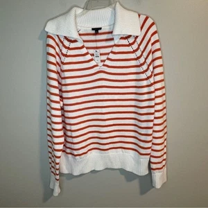 Suéter Talbots Naranja y Blanco Rayas Cuello en V - Imagen 1 de 6