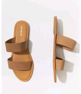 NWT * Bamboo Womens Summer Brown Faux Leather Sandals Slides Shoes Sz 10 - Picture 1 of 1