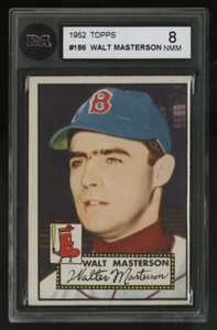 1952 TOPPS BASEBALL CARDS ~ #186 ~ WALT MASTERSON ~ BOSTON RED SOX ~ KSA 8