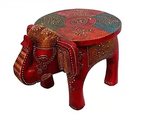 Handmade Wooden Red Multi Elephant Shape Floor Side Decorative Stool, Kids Stool - Picture 1 of 3