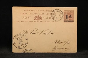 Isla Turca: 1894 sobreimpresa 1d en medio centavo tarjeta postal a Alemania - Imagen 1 de 2