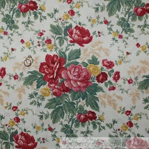 BonEful Fabric FQ Cotton Quilt VTG Cream Pink Red Old Rose Flower Garden Cottage - Picture 1 of 14