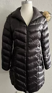 Dawn Levy Abbey Eggplant Purple Goose Down Long Puffer Trench Coat Size Medium - Picture 1 of 5