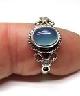 Handmade 925 Sterling Silver Boho Patterned Blue Chalcedony Stone Ring Size Q