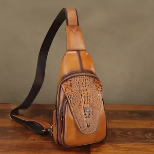 Genuine Leather Sling Bag for Men Women Retro Crossbody Bag Sling Backpack Purse - Picture 1 of 12