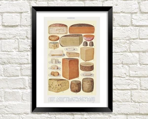 CHEESE POSTER: Mrs Beeton Household Management Vintage Food Illustration Print - Picture 1 of 2