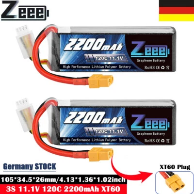 2x Zeee 11.1V 3S Lipo Akku Batterie 120C 2200mAh XT60 für RC Flugzeug Auto Drone - Bild 1 von 4