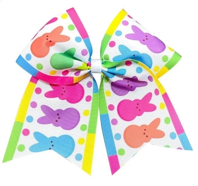 NEW Girls Hair Tie Easter Bunny Peeps Bow 7 Inches - Image 1 of 1
