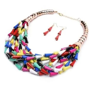 Chunky Multi Color Beaded Acrylic Bohemian Statement Layered Necklace Set - Picture 1 of 4
