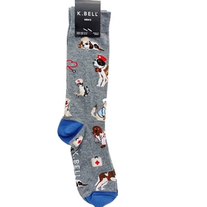K. Bell Socks Crew Men Women Veterinarian Dog St. Bernard Cat Medical Rescue NWT - Picture 1 of 9