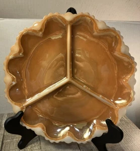 Anchor Hocking Peach Orange Scalloped Edge Carnival Glass 10” Tray/Dish - Picture 1 of 5