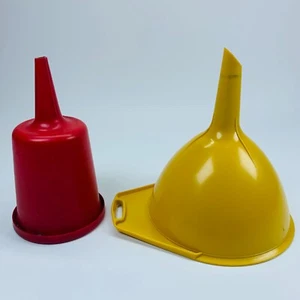 Vtg Tupperware Lot Of 2 Yellow Red Plastic Funnel Container Stopper With Lid - Picture 1 of 9