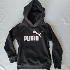 Puma Youth Long-Sleeve Pullover Sweatshirt Hoodie, Black, White Logo, Size Small - Picture 1 of 4