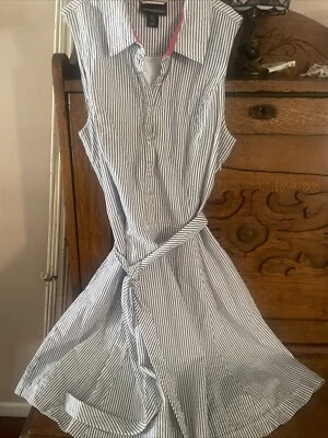 Vestido Cynthia Crowley Mujer Azul Y Blanco Rayas Cinturón Talla 4 Foto 1 de 4