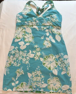 Reversible halter dress, tie neck, zipper, size 11, vintage hibiscus /flowers - Picture 1 of 15