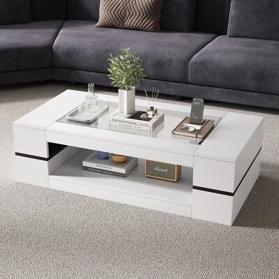 Mesa de centro moderna elegante de alto brillo sala de estar gran salón de almacenamiento blanca Foto 1 de 4