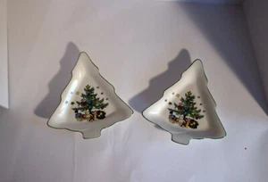 Dishes Set of 2 Nikko Christmas Tree Shaped Candy 6.5" Pair Holiday Japan - Picture 1 of 7