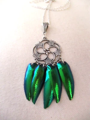 Colgante de plata tibetana con alas de escarabajo Elytra, cadena de plata estampada 925 Foto 1 de 3