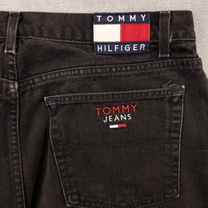 Vintage Tommy Hilfiger Jeans Mens 40x34 Black Wide Leg Freedom Fit Straight Y2K - Picture 1 of 11