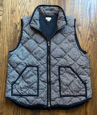 J Crew Puffer Vest Womens Size XL Down Herringbone Full Zip Gray Quilted - Image 1 of 4