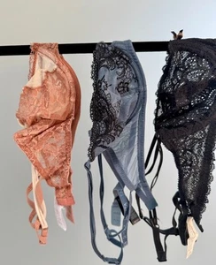 Lot of 3 bras 2-La Perla 1-Chantelle No Padding Lace Balconette 32C 70C Floral - Picture 1 of 5