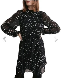 Witchery Polka Dot Black White Long Sleeve Dress Size 14 - Picture 1 of 9