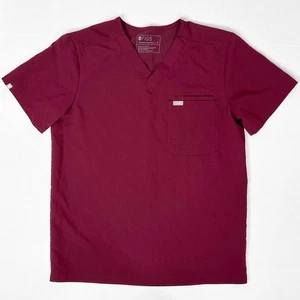 FIGS Three Pocket Scrub Top Mens Size M Burgundy Short Sleeve - Picture 1 of 6