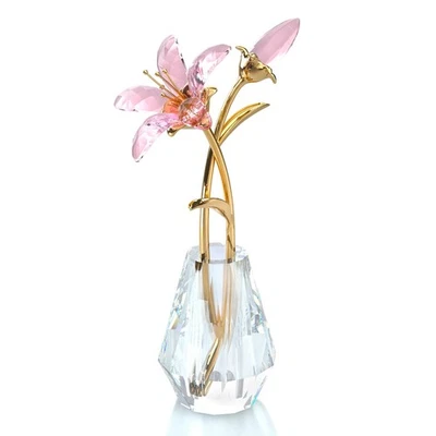Crystal Tiger Lily Flowers with Crystal Vase Metal Stem Pink Lily Flower Coll... - Image 1 of 4