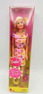 VINTAGE Barbie Puppe Great Date 2001 Mattel Barbie rosa gelb Blumen NEU in Box - Bild 1 von 4