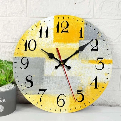 Reloj de Pared Madera Silencioso Antiadherente Amarillo Gris Pintura Abstracta Gris Contempor Foto 1 de 4