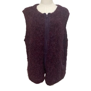 Tabask Peru Purple Peruvian Wool Alpaca Buckle Fuzzy Zip Up Sweater Vest Size XL - Picture 1 of 8