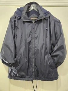 Vintage Charles Klein Jacke Mantel Herren M schwarz blau Kapuze Fleece gefüttert Wind Regenmantel - Bild 1 von 14