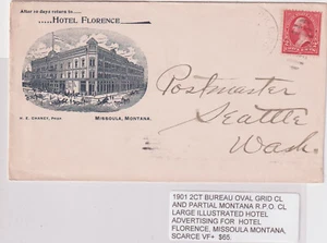 Montana RPO 1901 oval grid cl illust Hotel Florence Missoula Montana Cover(b132) - Picture 1 of 1