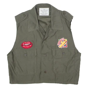 Vintage Reworked Womens Military Waistcoat Green 90s Patchwork M - Picture 1 of 6