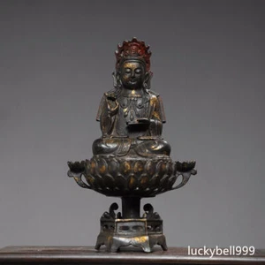 9.1" Old Antique Tibetan Buddhism Temple Bronze Gilt Guanyin Bodhisattva statue - Picture 1 of 9