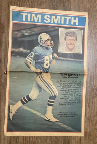 TIM SMITH - HOUSTON OILERS - HOUSTON POST NEWSPAPER POSTER-8/26/1984-22X28 Cover