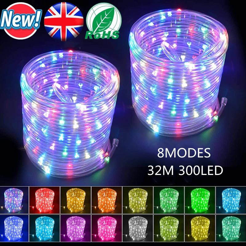 32M 300LED Solar Rope Fairy String Lights Strip Outdoor Garden Patio Path Lamp - Image 1 of 4