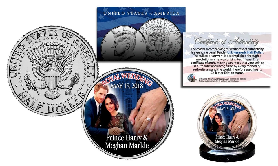 PRINCE HARRY & MEGHAN MARKLE ROYAL WEDDING 5-19-2018 KENNEDY HALF DOLLAR! COA! - Image 1 of 1
