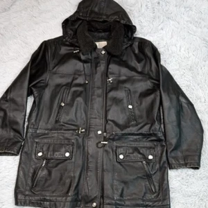 Vintage Middlebrook Womens Jacket L Black Pockets Removable Hood Zip Up Snaps - Picture 1 of 19