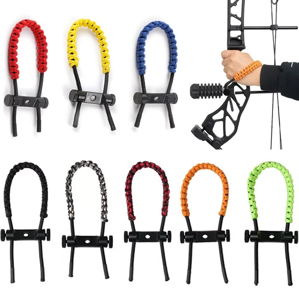 Tiro con l'arco composto arco polso imbracatura corda intrecciata cinghia regolabile paracord colorato - Immagine 1 di 3