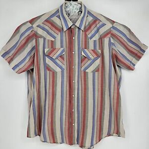 Vintage Ely Cattleman Pearl Snap Shirt Mens Sz 18 Western Short Sleeve Striped 